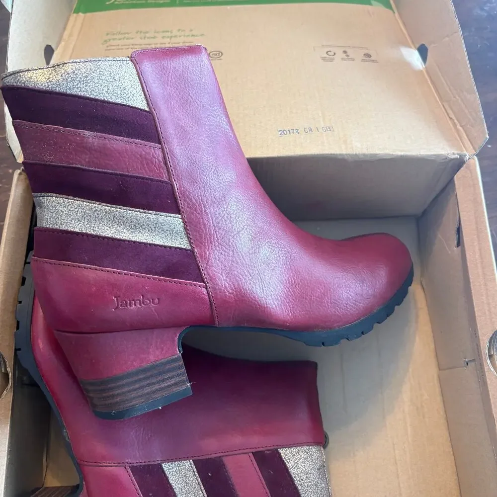 Jambu Amal Leather Boots 11 Red Wine NWT Ankle Booties Boho Art to Wear